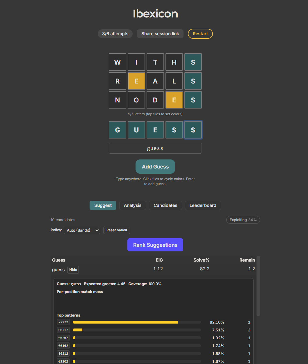 Wordle solver screenshot