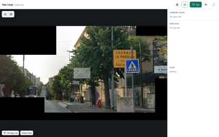 Street View frame after panning surfaced directional signs ("Cournon", "La Pardieu") in Clermont-Ferrand. Black regions are HUD masks.